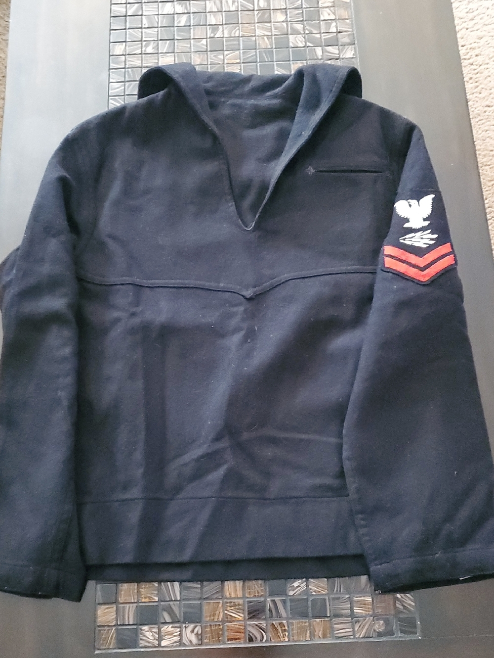 Vintage US Navy Blue Sailor Wool Top with Sleeve Patch